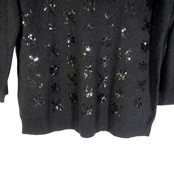 Talbots Black Sequin Snowflake Lambswool Blend Sweater Womens Size M Pullover - Picture 3 of 7